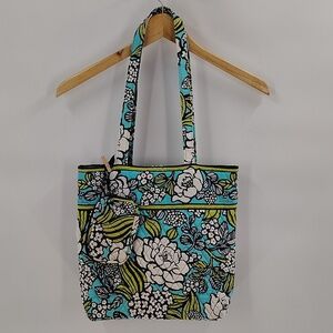 Vera Bradley Island Bloom Tote Small Pouch Retired Print Turquoise Green Set